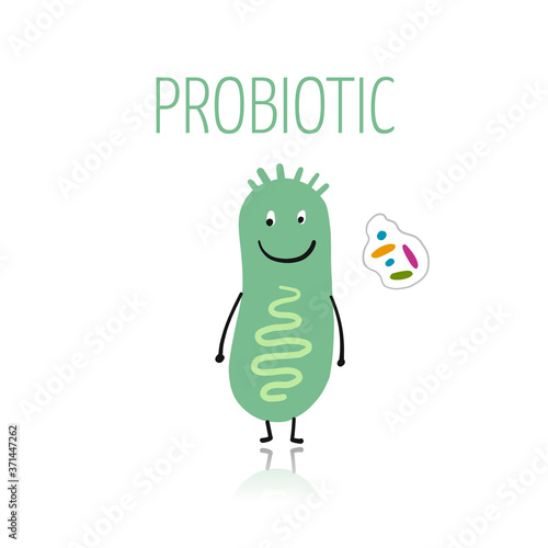 Funny and scary bacteria characters isolated on white. Vector icons of gut and intestinal flora, germs, virus.