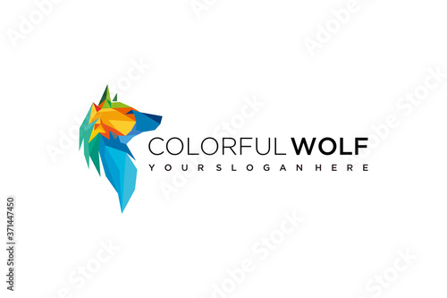 abstract wolf colorful logo design icon