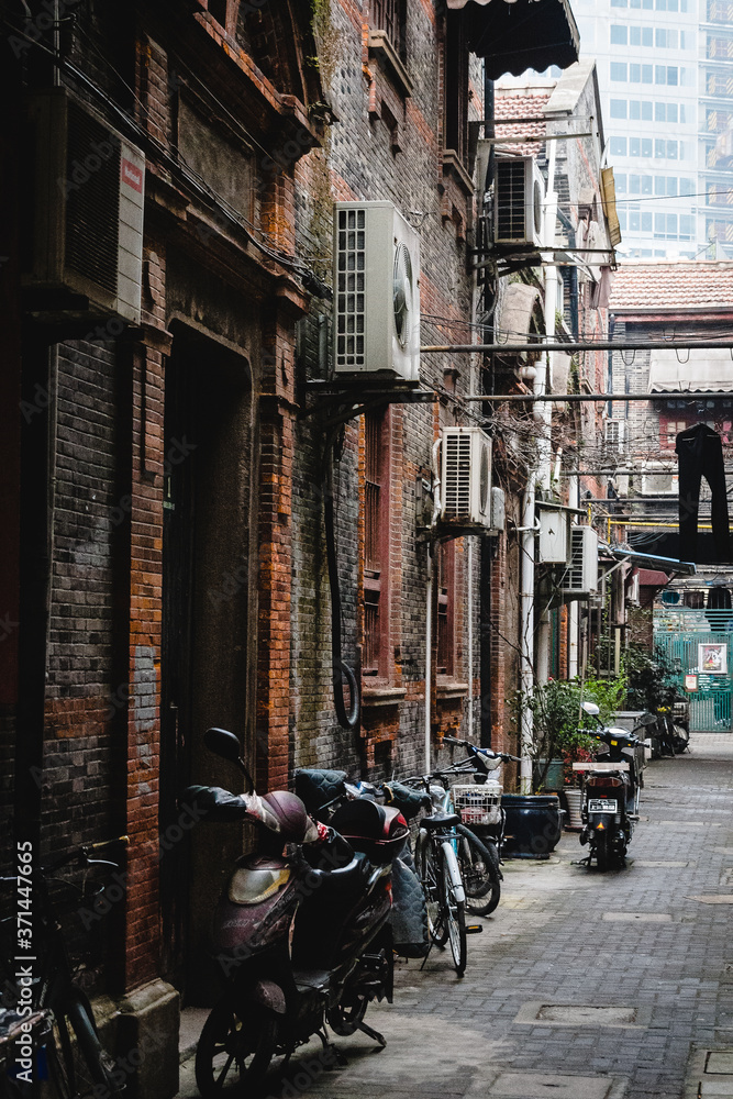 Zhang Yuan Shikumen old walled community and its buildings in shanghai, china