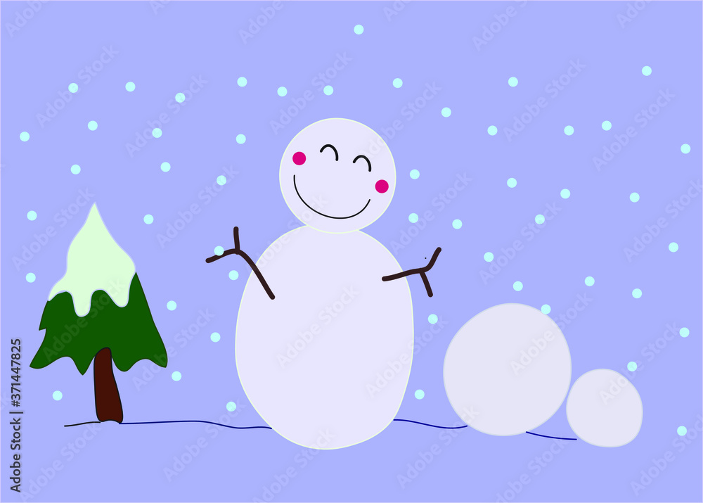 Cute snowman with vector illustrator design and snow ball with snow back ground. Cute snowman with vector illustrator design and snow ball with snow back ground.