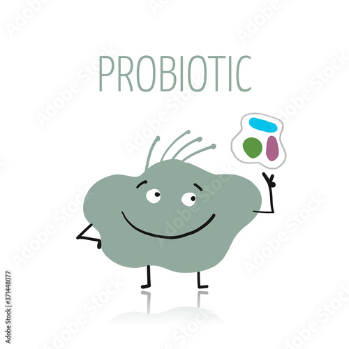 Funny and scary bacteria characters isolated on white. Vector icons of gut and intestinal flora, germs, virus.