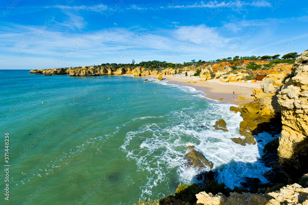 Unusual rock formations, Praia Sao Rafael, Sao Rafael Beach, Algarve, Portugal