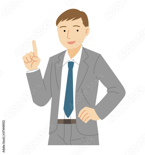 ポイントを説明するスーツの男性