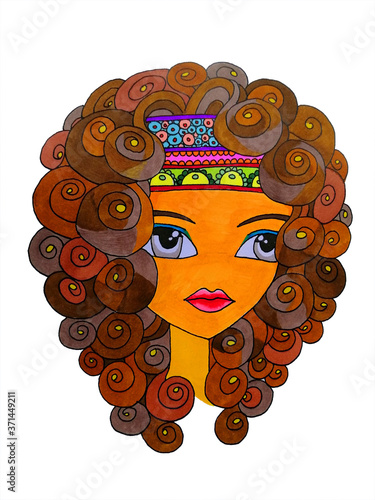 illustration wavy hair woman face