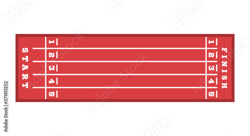 View from above on the treadmill. Start, finish on the track for running in the stadium. Vector illustration