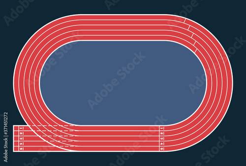 Running track, top view of sport stadium. Vector illustration.