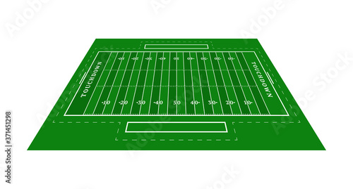 Perspective green american football field. View from above. Rugby field with line template. Vector illustration stadium.