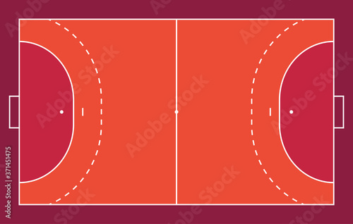 Field for handball. Orange Outline of lines handball field Vector illustration.