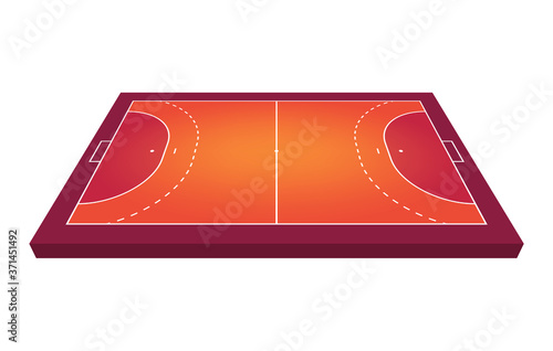 Perspective view Field for handball. Orange Outline of lines handball field Vector illustration.