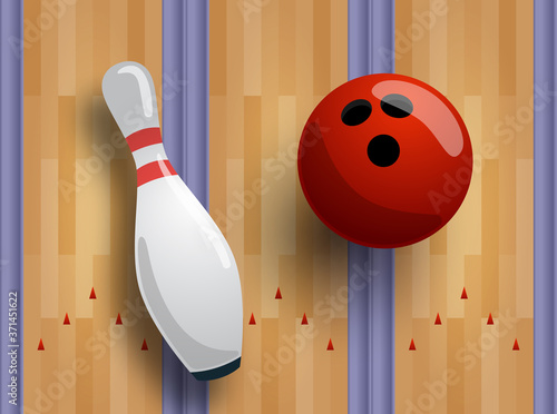 Vector bowling pattern or banner concept. Bowling track, ball, skittles on the floor.