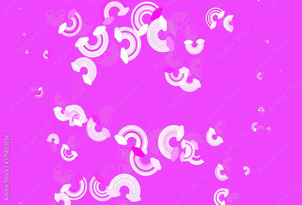 Light Purple, Pink vector texture with rainbows, clouds.