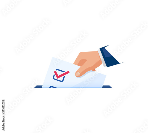 Election concept. Voter is throwing ballot. Election day