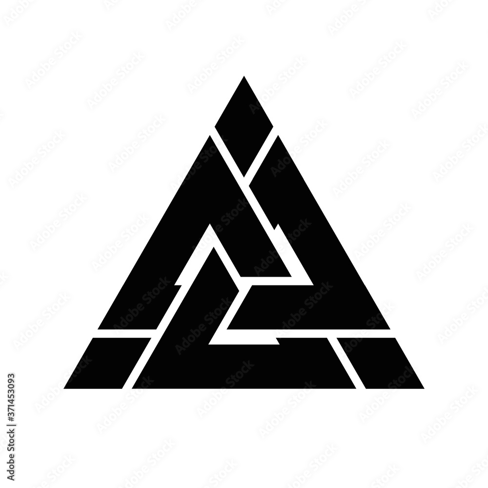 Viking Valknut sign symblol icon black color. Interwoven triangles ...
