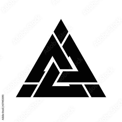 Viking Valknut sign symblol icon black color. Interwoven triangles. Vector illustration. Logo, tattoo, amulet. Scandinavian mythology. Odin Symbol, Trinity.