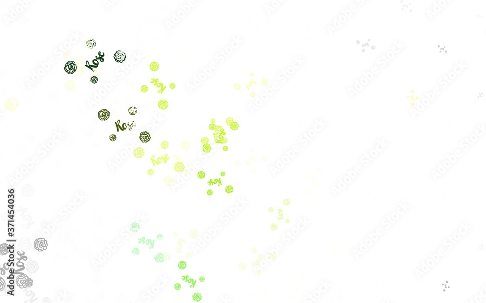 Light Green vector doodle template with flowers, roses. Light Green vector doodle template with flowers, roses.