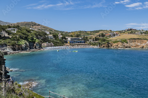 Fototapeta Naklejka Na Ścianę i Meble -  A beautiful view of the coast and Gulf of Mononaftis, near the popular village of Agia Pelagia in Crete, Greece.
