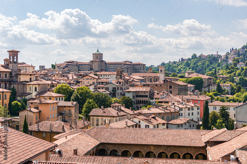 The city of Bergamo, the historic center and its architecture, Lombardy, Italy - June 2020.