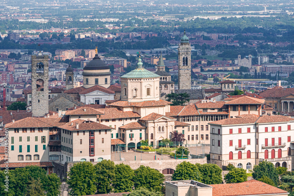 The city of Bergamo, the historic center and its architecture, Lombardy, Italy - June 2020.
