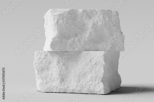 Breakaway two pieces of a white stone. Rough stone texture for product display, identity and packaging showcase. 3d rendering