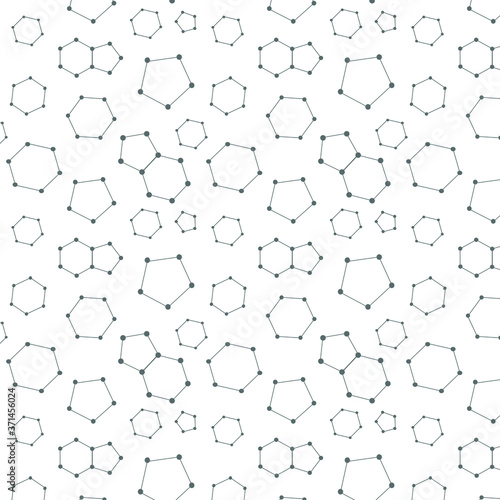 Vector linear seamless pattern, schematic molecules, biology scienece or school class concept, isolated on white background