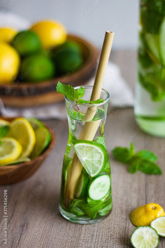 Fototapeta premium Lemon, Lime, Cucumber and Mint Detox Water