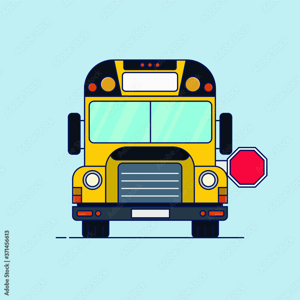 back to school bus simple flat style color with stop sign in blank ...