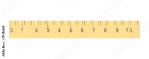 Vector flat colorful illustration, yellow ruler, school stationary or measurement concept, isolated on white background