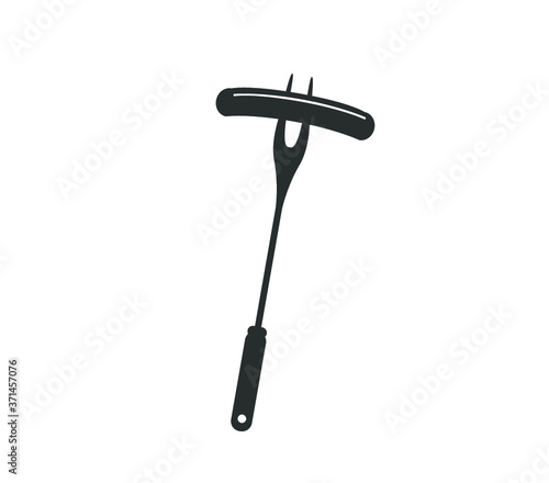 Sausage on a fork icon. BBQ fork with sausage icon. Sausage icon. 