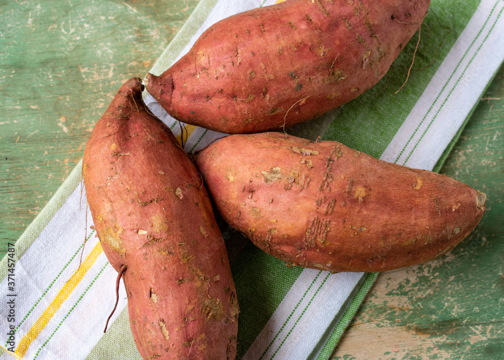 overhead view of sweet potatoes overhead view of sweet potatoes