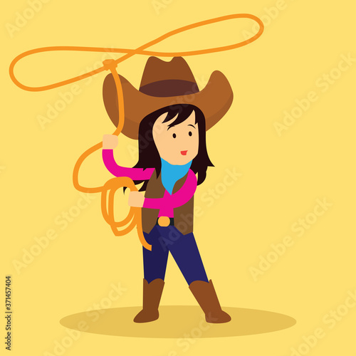 cowgirl throws a lasso for rodeo western design. vector illustration