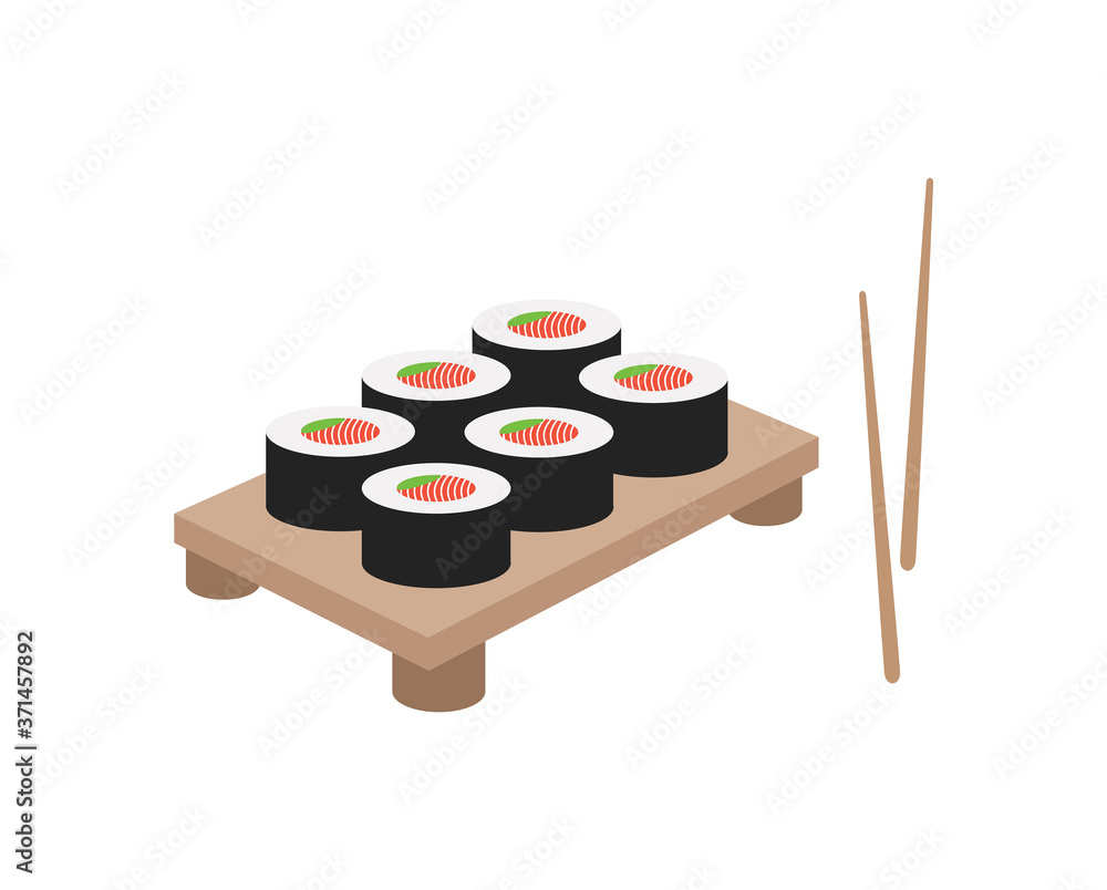 Sushi icon. Sushi set on a wood tray vector. Sushi set icon. Sushi icon. Sushi set on a wood tray vector. Sushi set icon.