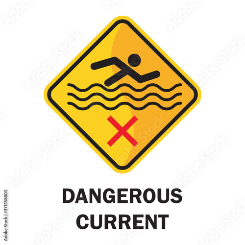 beach safety signs with dangerous current text. vector illustration