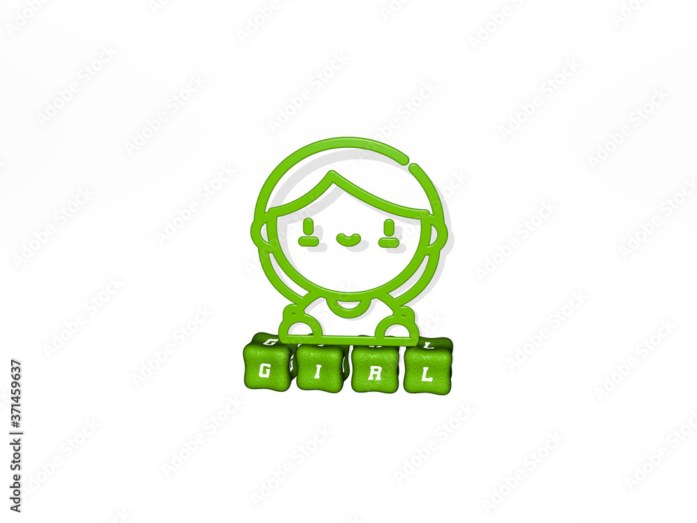 girl 3D icon on cubic text - 3D illustration for beautiful and background girl 3D icon on cubic text - 3D illustration for beautiful and background