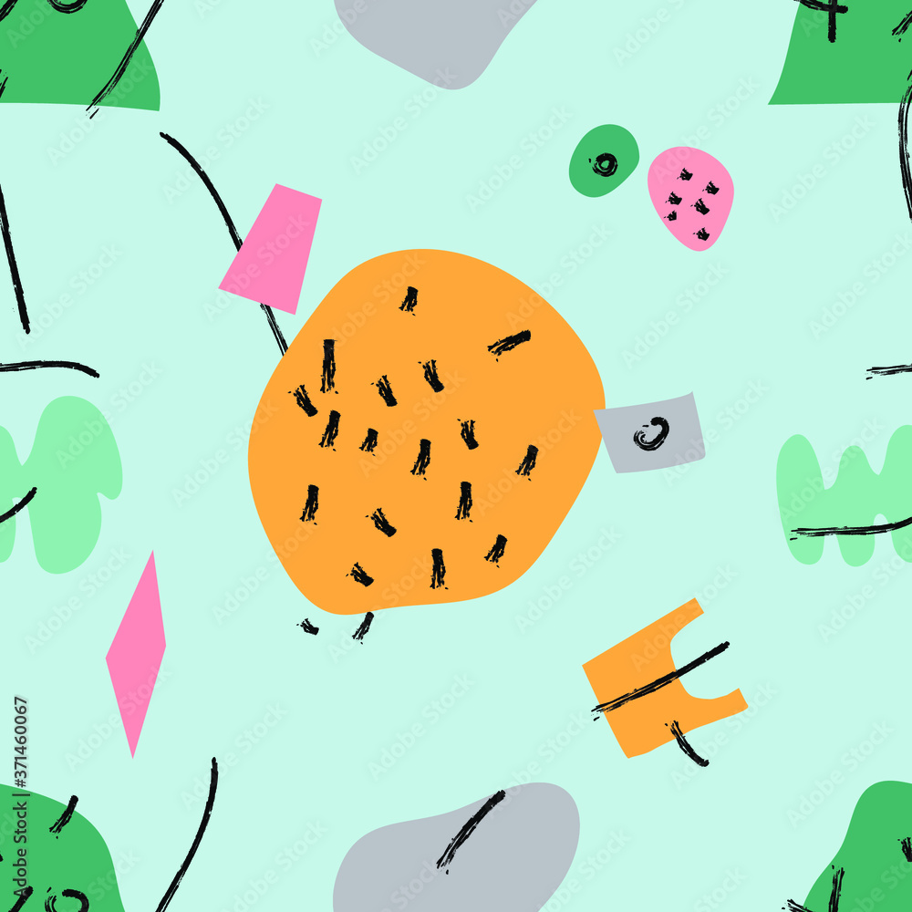 Fototapeta premium Seamless pattern. Hand drawn various shapes and doodle objects. Abstract contemporary modern trendy vector illustration. 