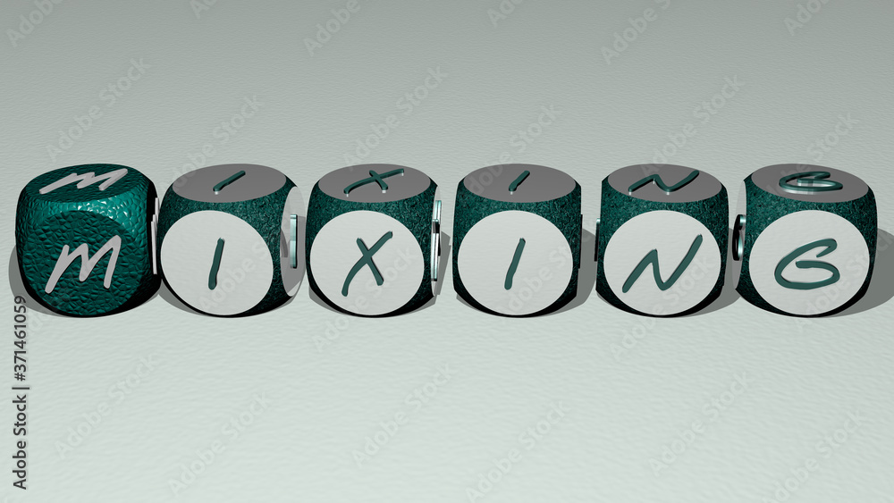 crosswords of MIXING arranged by cubic letters on a mirror floor, concept meaning and presentation for background and abstract crosswords of MIXING arranged by cubic letters on a mirror floor, concept meaning and presentation for background and abstract