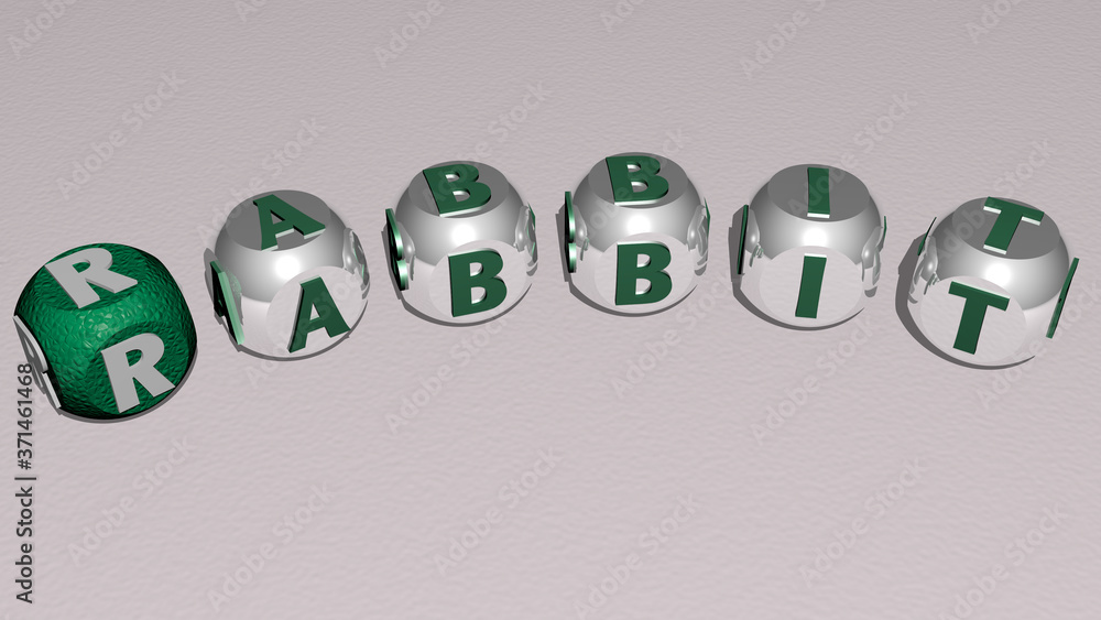 rabbit curved text of cubic dice letters - 3D illustration for bunny and cute rabbit curved text of cubic dice letters - 3D illustration for bunny and cute