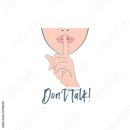 A gesture - a finger pressed to the lips, a warning against talking. Please don't talk, keep it a secret. Vector symbol, a sign prohibiting breaking the silence, isolated illustration