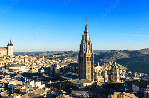 Panoramic view of Toledo and Santa Iglesia Catedral Primada de Toledo. Toledo, Spain