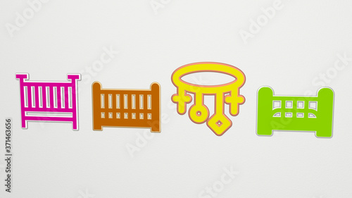 cot 4 icons set - 3D illustration for baby and child photo