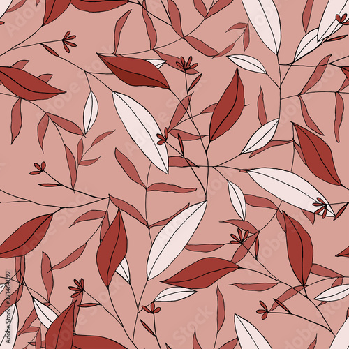 Fototapeta Naklejka Na Ścianę i Meble -  Beautiful abstract seamless template or pattern on red flower skin style background. Modern pink coral vintage texture. Botanical illustration. Vector decoration art.
