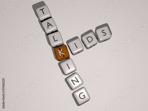 KIDS TALKING crossword by cubic dice letters - 3D illustration for children and background photo