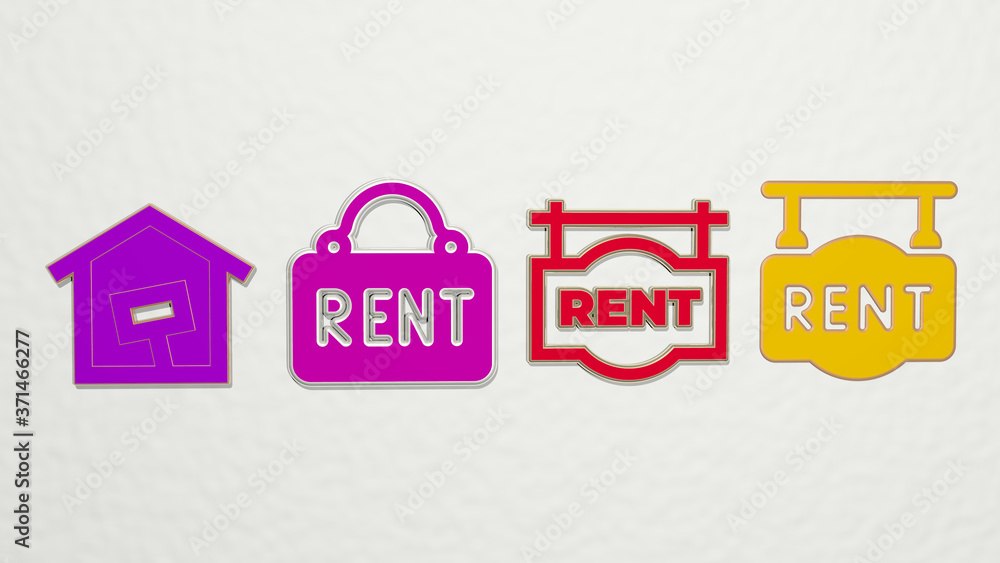 Fototapeta premium RENT 4 icons set - 3D illustration for house and estate