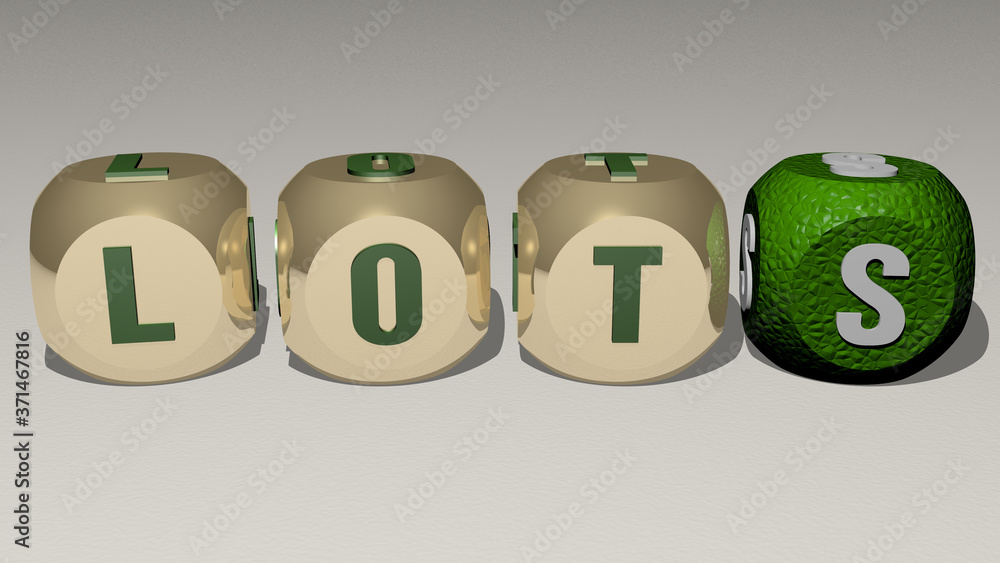 LOTS text by cubic dice letters - 3D illustration for background and beautiful LOTS text by cubic dice letters - 3D illustration for background and beautiful