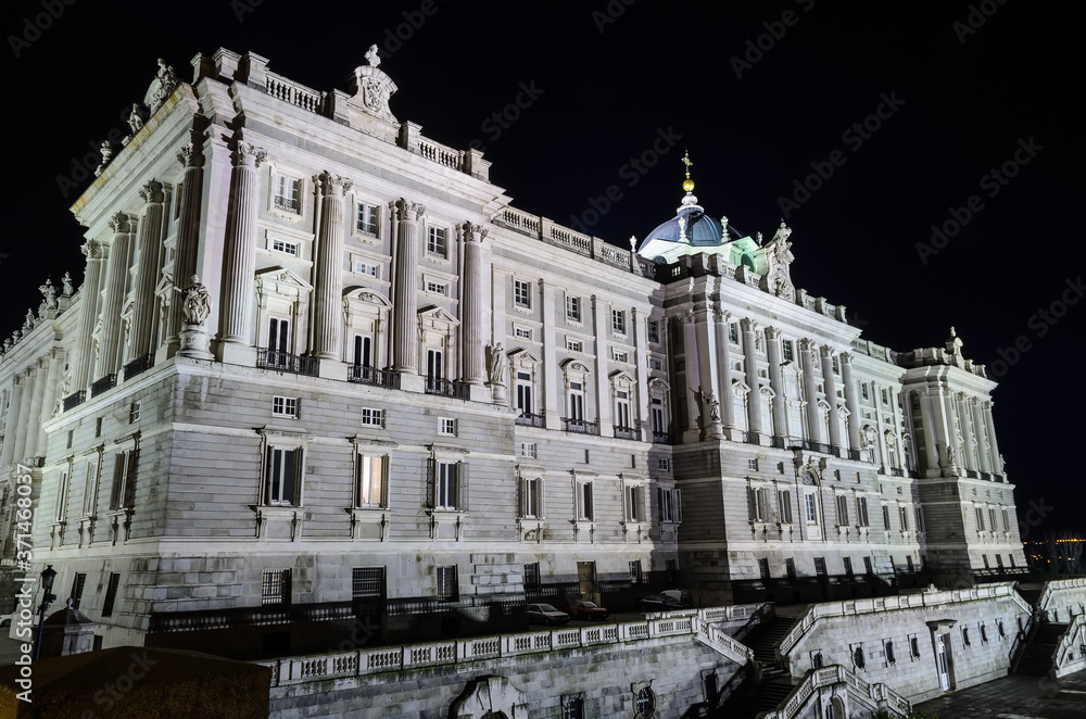 Night Madrid. Royal Palace. Madrid, Spain.