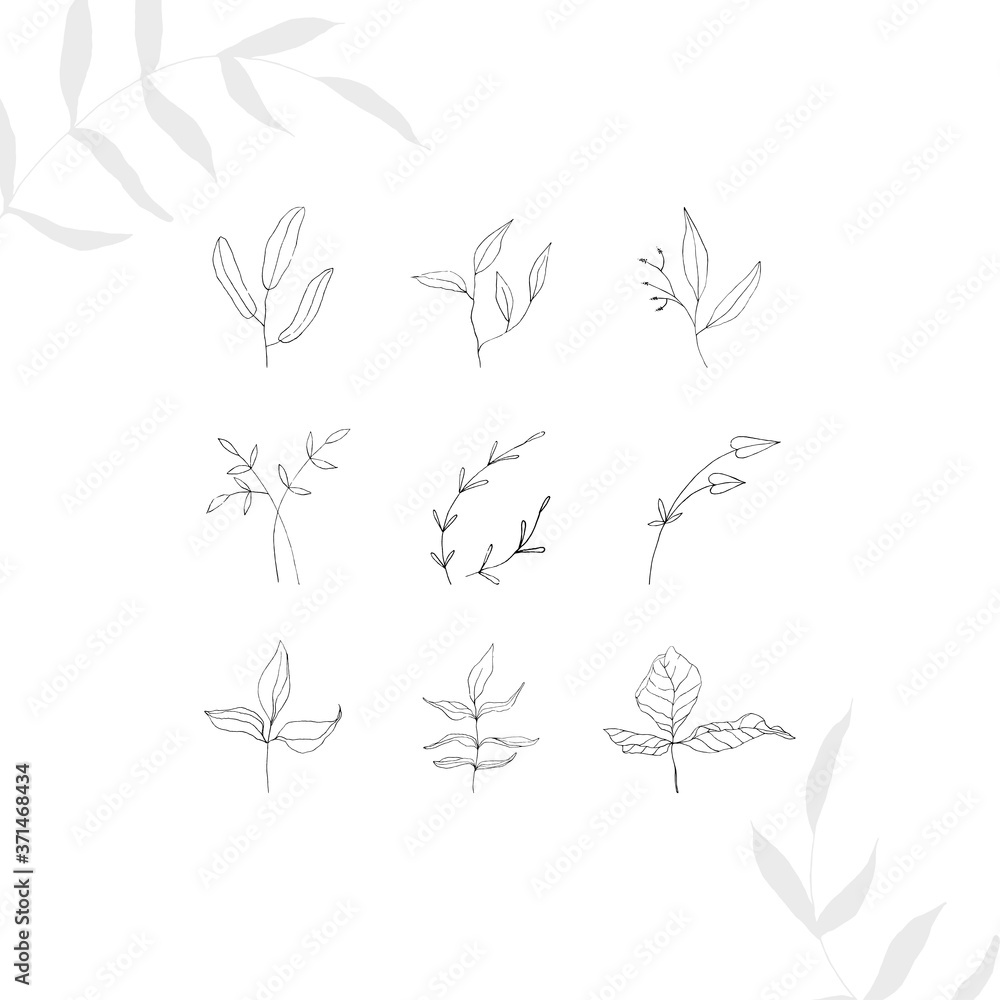 Boho logo. Tiny tattoo floral design set in doodle style isolated black contour hand drawign on white background. Boho logo. Tiny tattoo floral design set in doodle style isolated black contour hand drawign on white background.