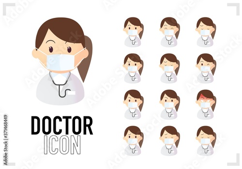 Set of bust-up icon of female doctor