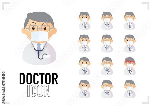 Set of bust-up icon of male doctor