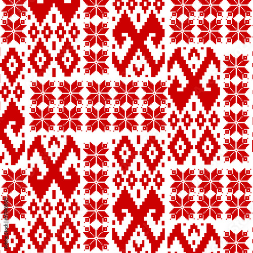 Ukrainian, Belarusian red embroidery seamless pattern - Vyshyvanka