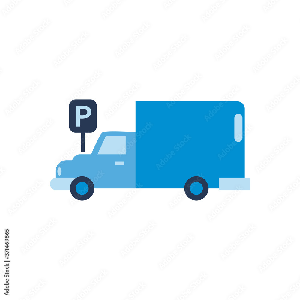 parking road sign and truck flat style icon vector design parking road sign and truck flat style icon vector design