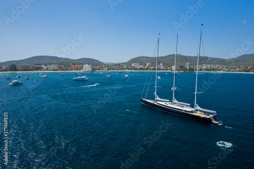 a large three-masted sailing yacht, the view from the top